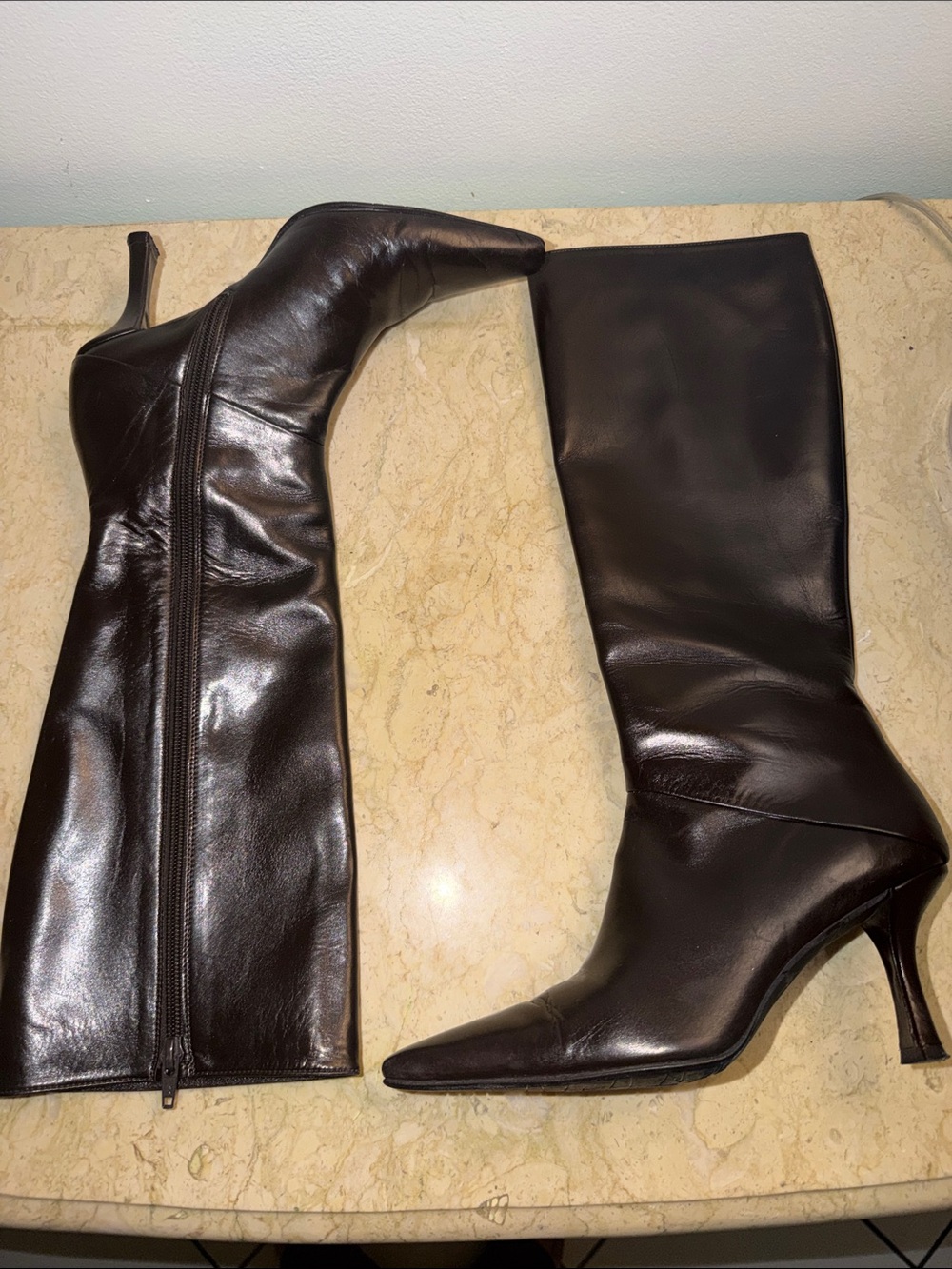 Stuart Weitzman Brown Pointed-Toe Boots
